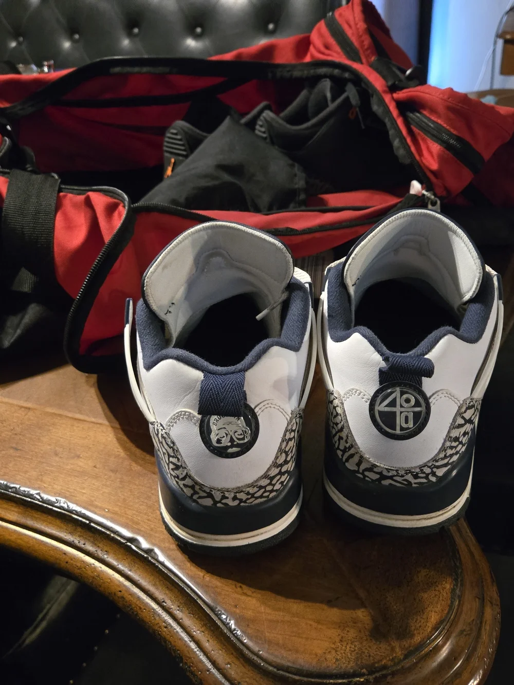 Jordan White and Navy Retro Basketball Sneakers